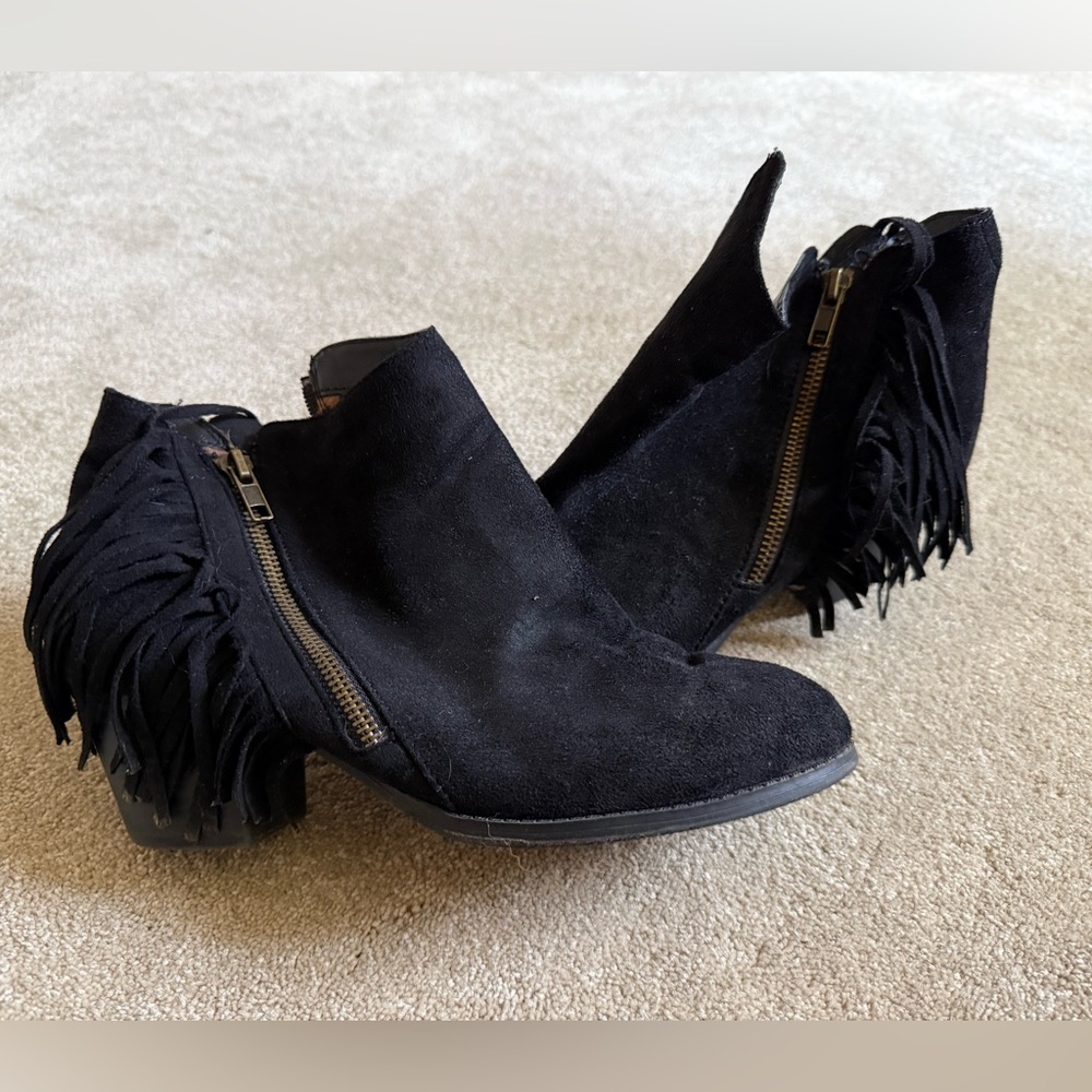 Cityclassified Black Fringe Ankle Booties